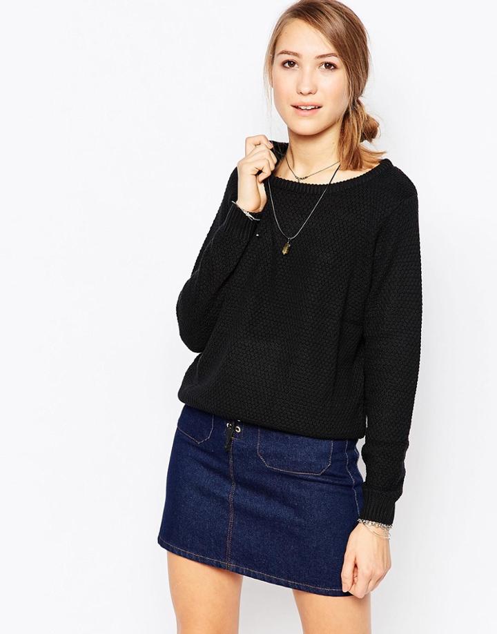 Ichi Open Knit Sweater - Black