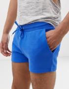 Asos Design Jersey Skinny Shorts In Super Short Length In Bright Navy-blue