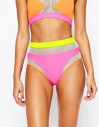 Jaded London Mesh Insert Crop Bikini Bottom - Neon