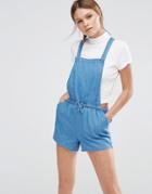 New Look Chambray Drawstring Romper - Blue