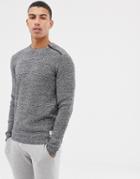 Jack & Jones Core Knitted Sweater With Shoulder Zip - Gray
