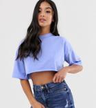 Asos Design Petite Super Crop T-shirt With Raw Edge In Lilac - Purple