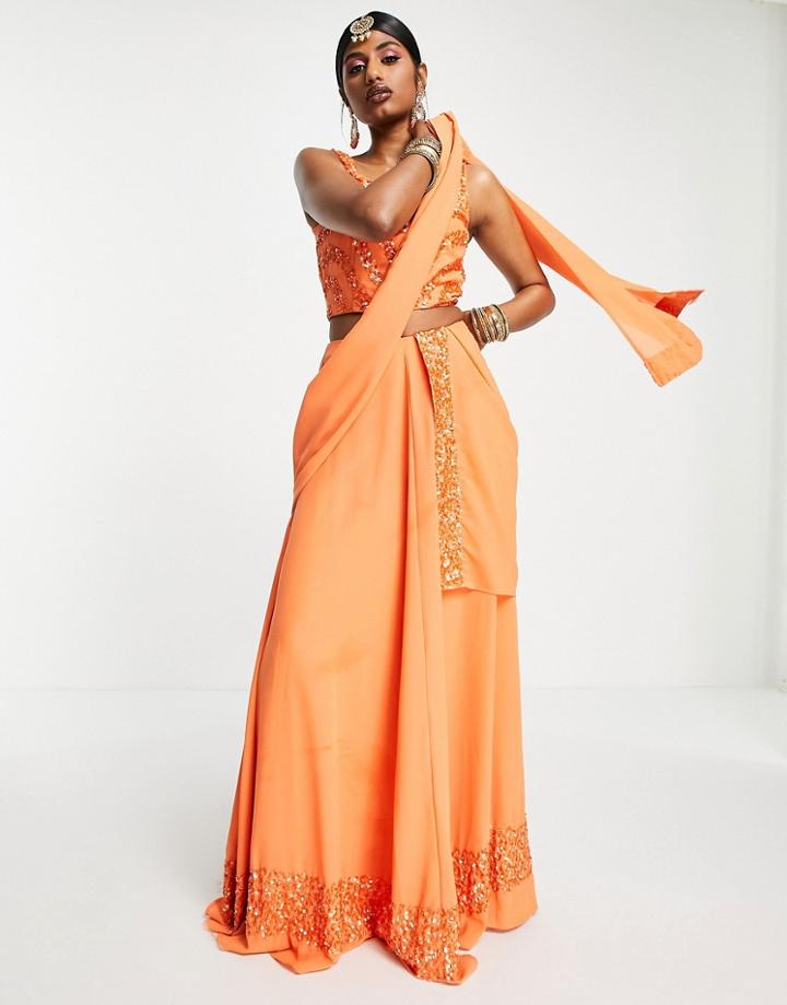 Maya Band Embellished Lehenga Maxi Skirt In Tangerine Orange
