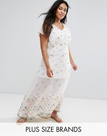 Yumi Plus Maxi Dress In Meadow Border Print - White