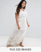 Yumi Plus Maxi Dress In Meadow Border Print - White