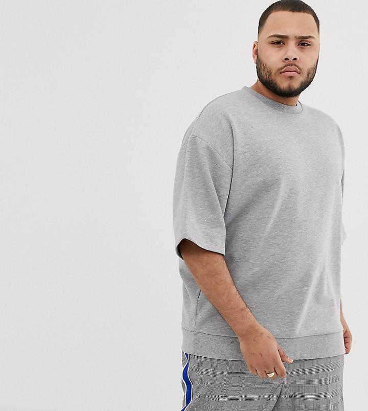 Asos Design Plus Oversized Sweatshirt With Short Sleeves In Gray Marl