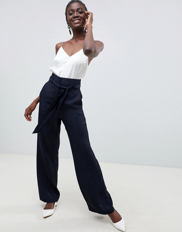 Asos White Wide Leg Pants With High Waist-navy