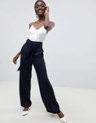 Asos White Wide Leg Pants With High Waist-navy
