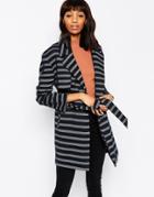 Asos Coat In Relaxed Fit In Stripe - Navy