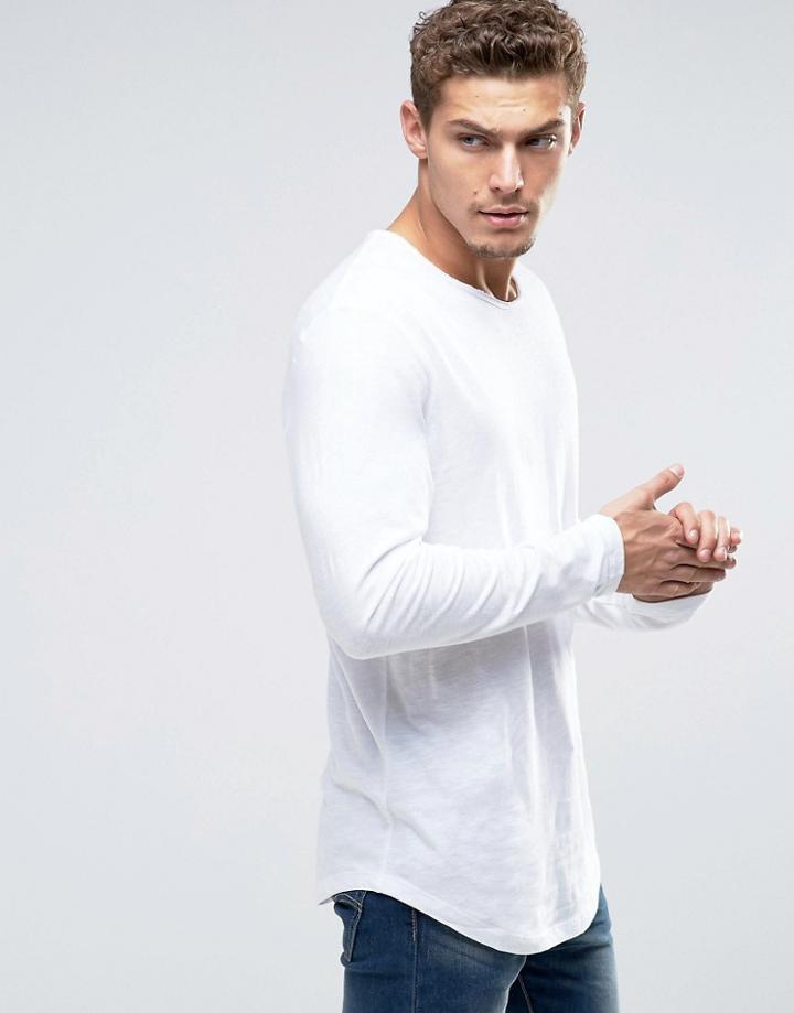 Esprit Longline Longsleeve T-shirt With Curved Hem - White