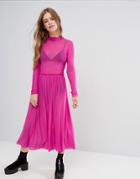 Monki High Neck Mesh Dress - Pink