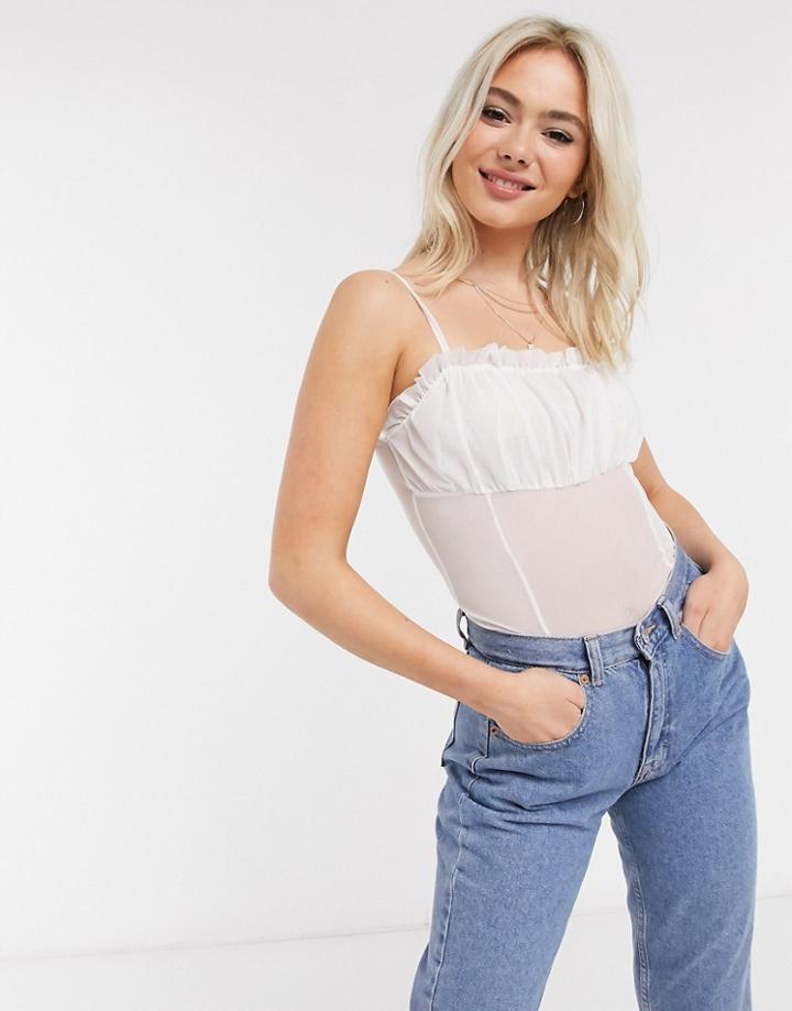 New Look Ruched Bust Mesh Cami In White