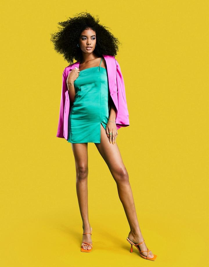 Asos Design Satin Dress In Green - Part Of A Set