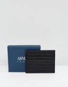 Armani Jeans Leather Card Holder Embossed Logo In Black - Black