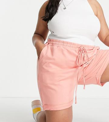Noisy May Curve Sweat Short Set In Coral-orange