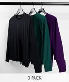 Asos Design 3 Pack Organic Cotton Blend Oversized Long Sleeve T-shirt In Multi
