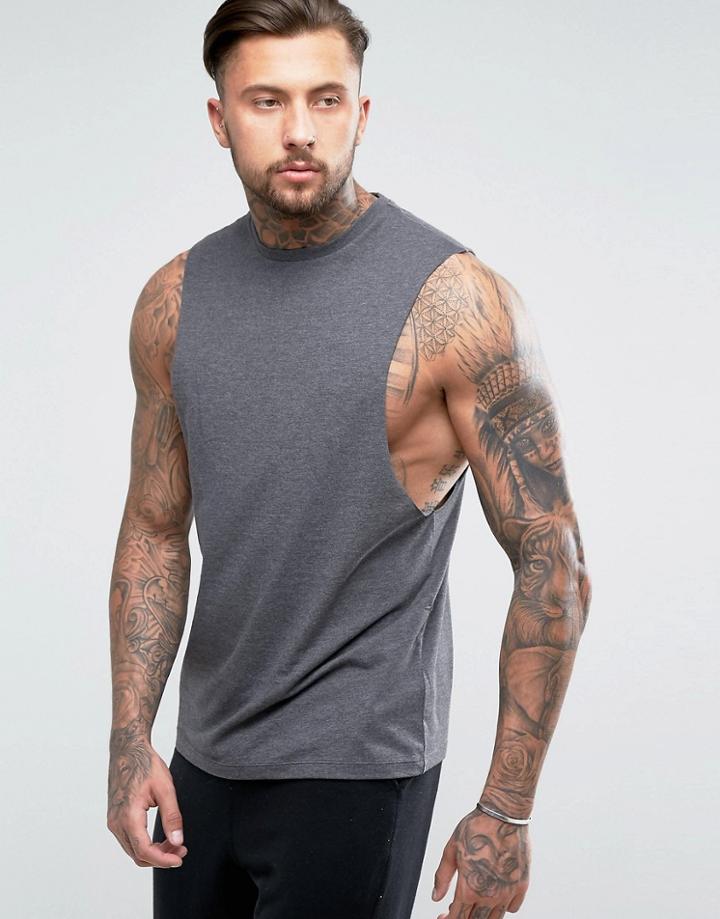 Asos Tank With Dropped Armhole In Charcoal Marl - Gray