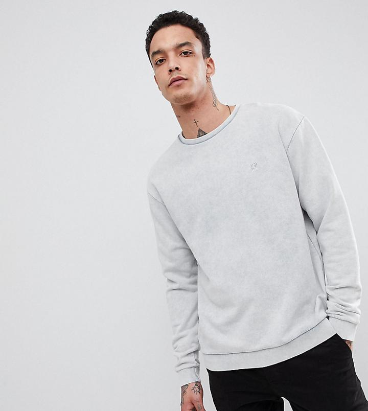 Heart & Dagger Boxy Long Sleeve Sweatshirt With Acid Wash - Gray
