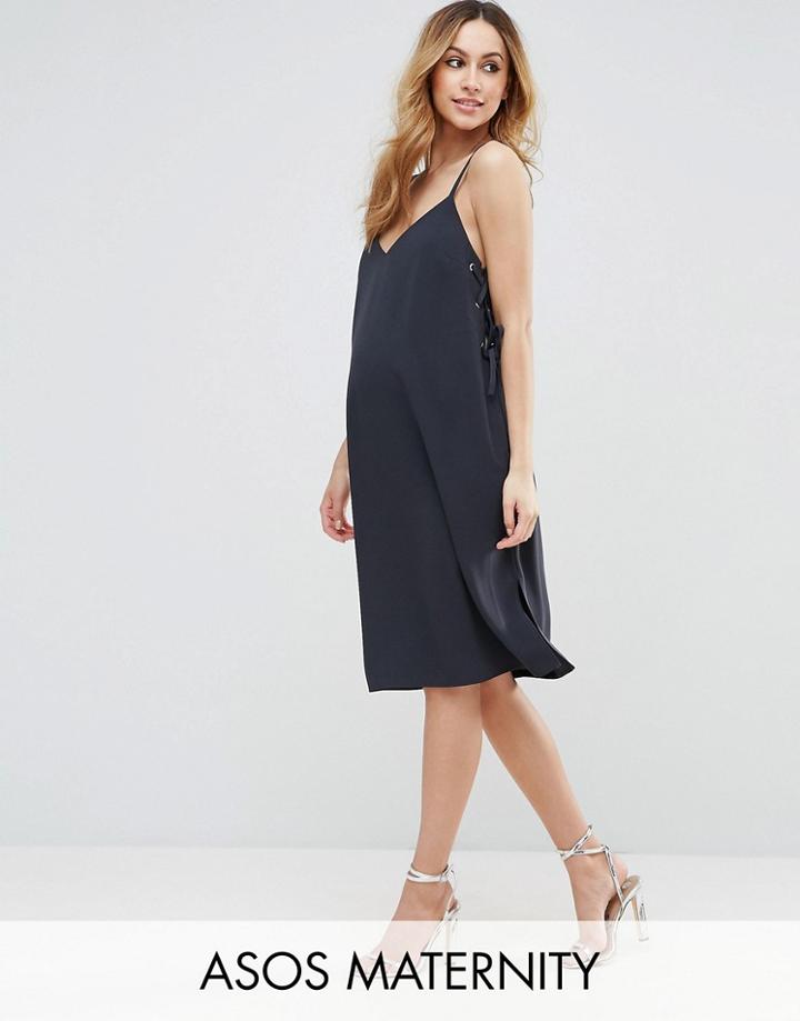 Asos Maternity Midi Cami Dress With Eyelet Detail - Gray