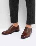 Asos Oxford Shoes In Brown Leather With Emboss Panel - Brown