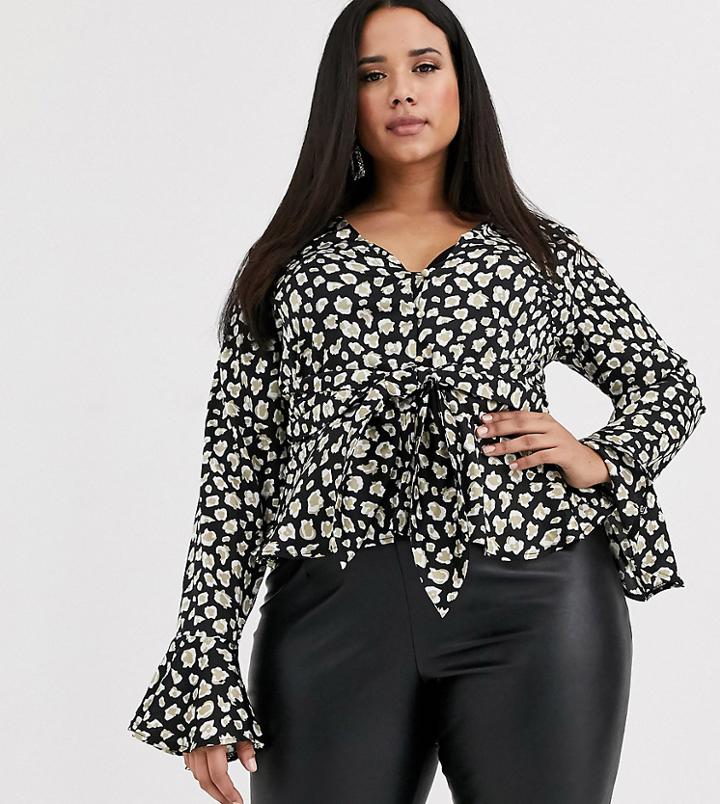 Missguided Plus Peplum Blouse In Animal Print-multi