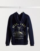 Asos Design Hoodie With Line Drawing Print On Back-navy