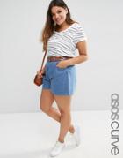 Asos Curve Culotte Denim Shorts - Blue