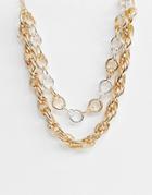 Asos Design Multirow Necklace With Mixed Open Link Chains In Gold-silver