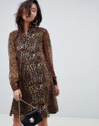 Na-kd High Neck Leopard Print Mini Shirt Dress In Brown - Multi
