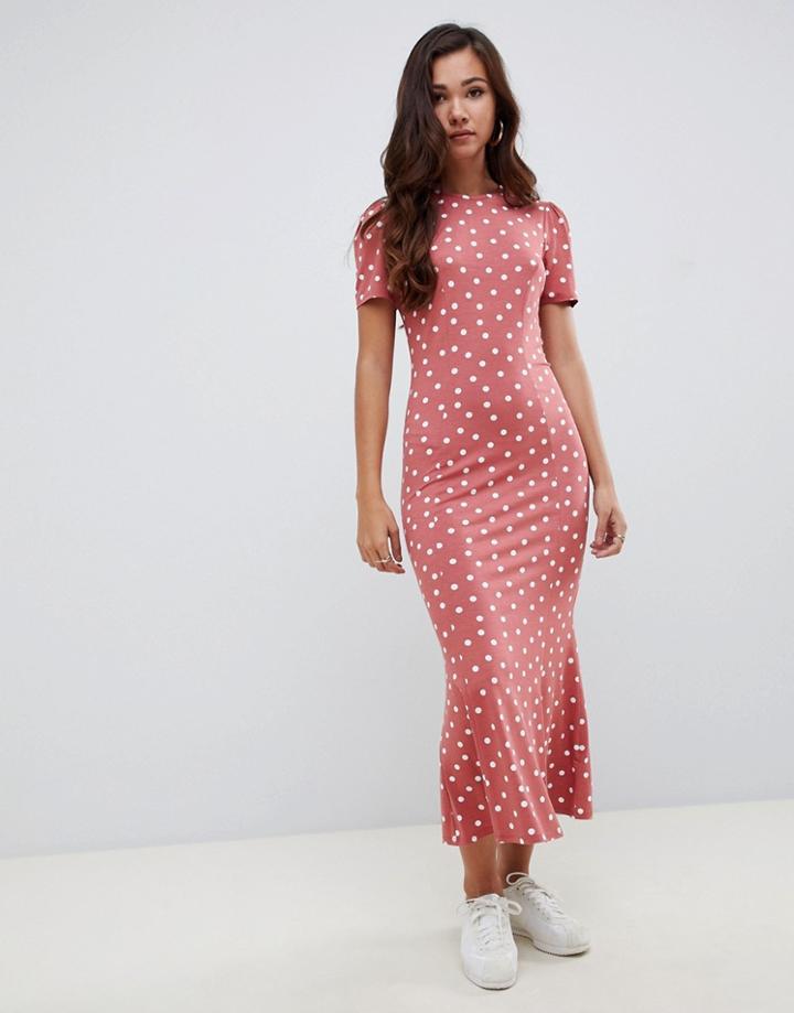 Asos Design City Maxi Tea Dress In Polka Dot - Multi