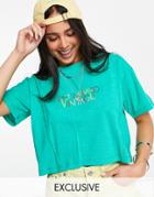 Reclaimed Vintage Inspired Cropped T Shirt With Rainbow Logo In Green