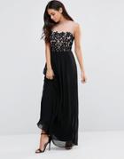 Little Mistress Bandeau Maxi Dress With Contrast Lace Detail - Black