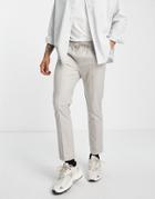 Asos Design Skinny Chinos With Pin Tuck And Elasticized Waist In Stone-neutral