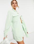 Asos Design Linen Suit Shacket In Apple-green