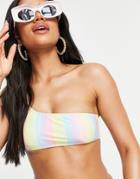 South Beach One Shoulder Bikini Top In Candy Stripe-white