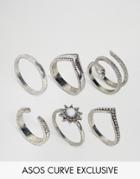 Asos Curve Exclusive Pack Of 6 Snake Charmer Rings - Silver