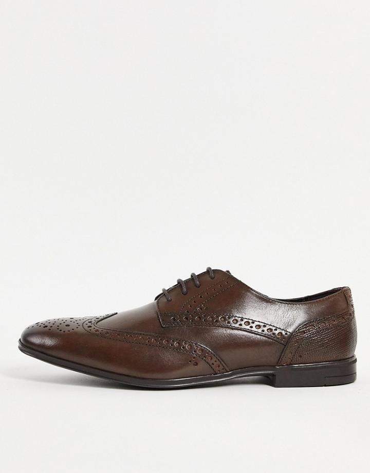 River Island Lace Up Derby Brogues In Dark Brown