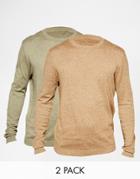 Asos Cotton Crew Neck Sweater 2 Pack Save 17% - Mustard Twist Khaki
