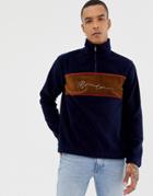 Mennace Oversized Half Zip Track Jacket In Polar Fleece - Navy