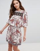Vero Moda Karin Drop Waist Lace Panel Dress - Red