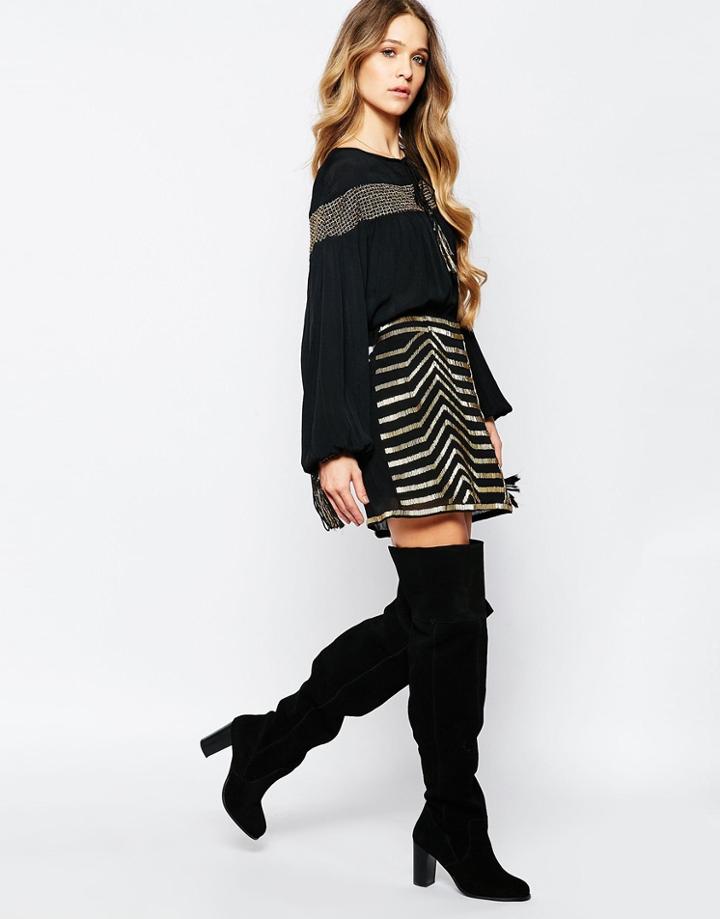 Raga Embellished Black And Gold Skirt - 12 Black