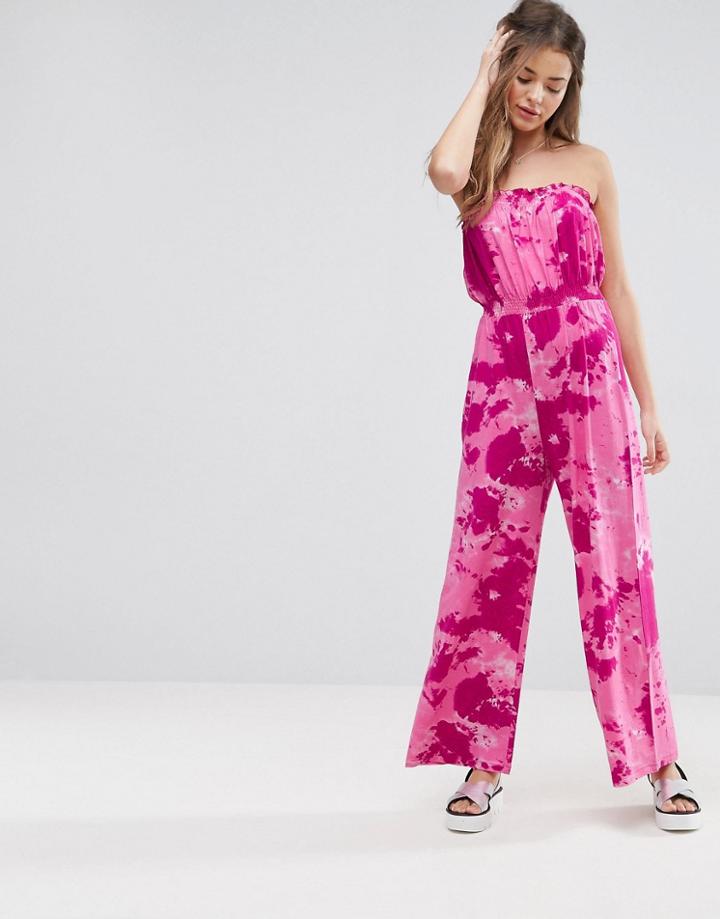 Asos Bandeau Jersey Jumpsuit With Tie Dye Print - Pink