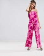Asos Bandeau Jersey Jumpsuit With Tie Dye Print - Pink