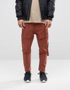 Asos Drop Crotch Cropped Trousers With Cargo Pockets In Rust - Brown