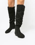 Asos Design Connie Faux Shearling Over The Knee Boots - Black