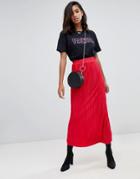 Boohoo Pleated Crinkle Midaxi Skirt In Red - Red