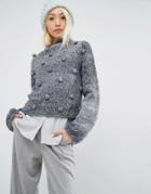 Oneon Hand Knitted Jumper With Pom Pom Detail - Gray