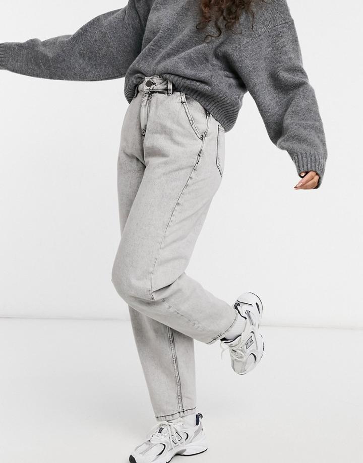Noisy May Sella Slouchy Jeans In Gray Acid Wash-grey