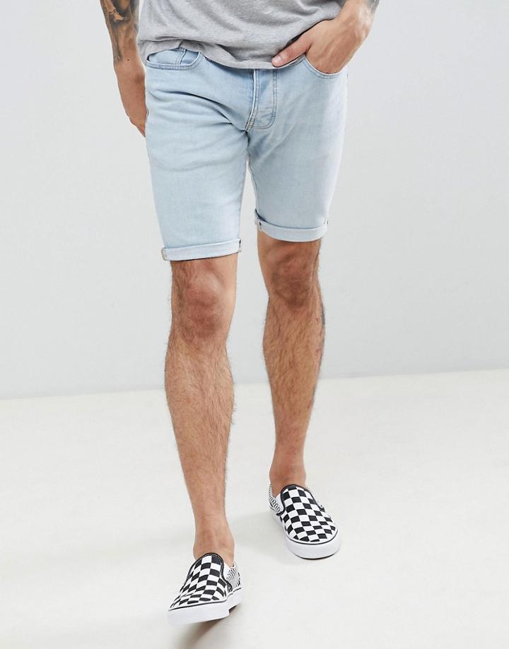 Next Skinny Denim Shorts In Light Blue Wash - Blue