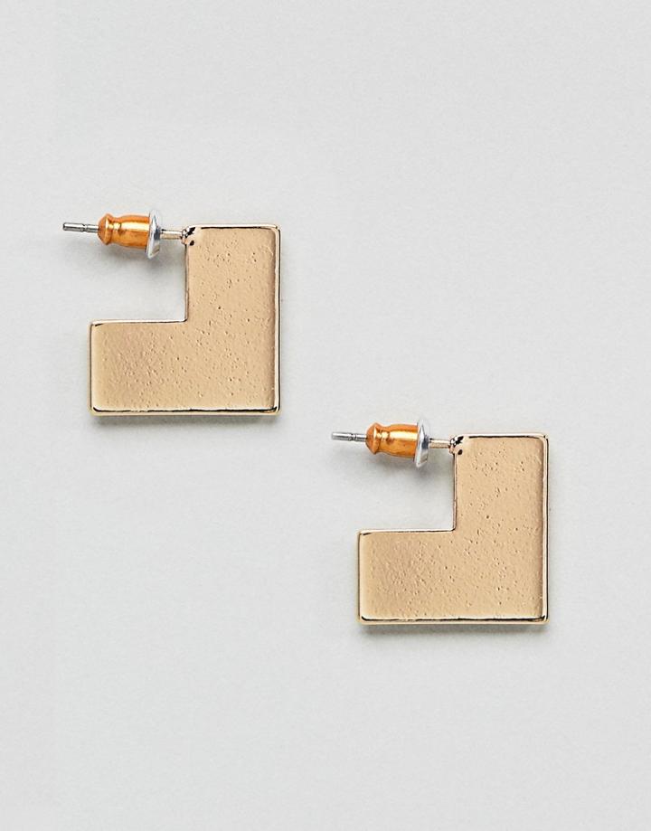 Asos Sleek Brushed Square Earrings - Gold